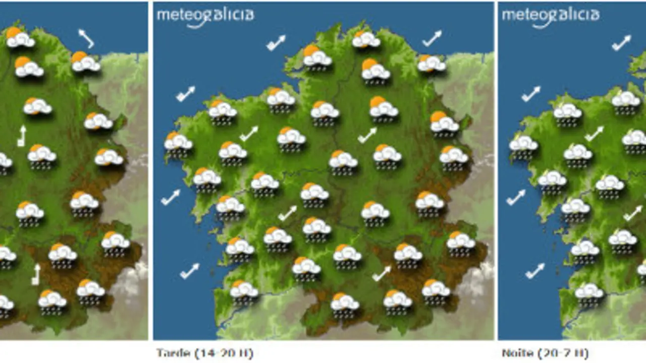Mapa da previsión do tempo para este domingo.METEOGALICIA
