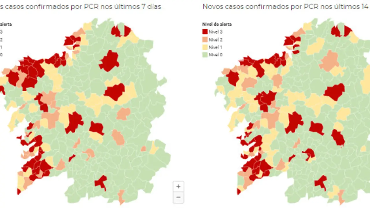 Mapa de alertas por covid en Galicia.GALCIAE