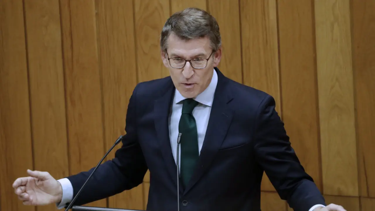 Feijóo durante la comparecencia del miércoles. LAVANDEIRA (EFE)