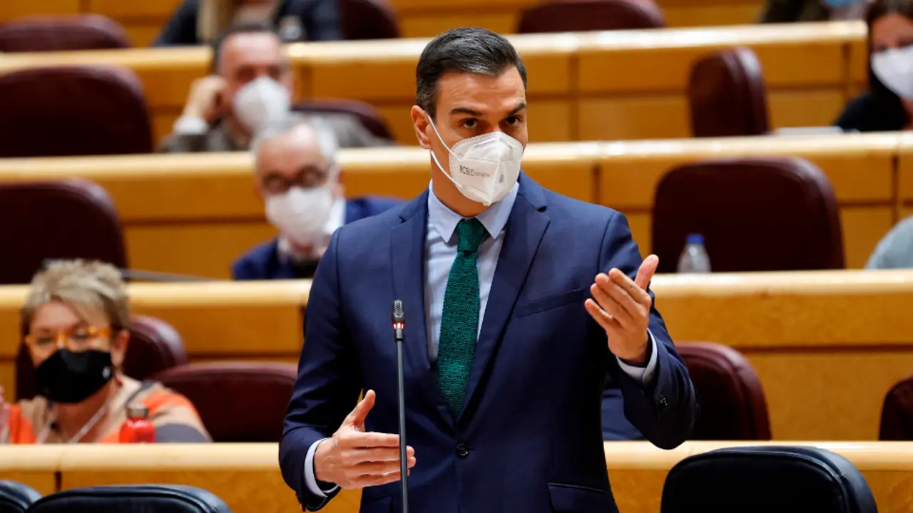 Pedro Sánchez, durante su intervención en el pleno del Senado. CHEMA MOYA (EFE)