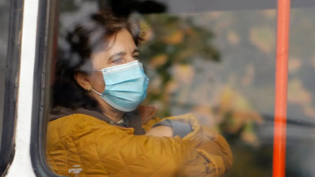 Una mujer lleva una mascarilla en un autobús urbano. EFE