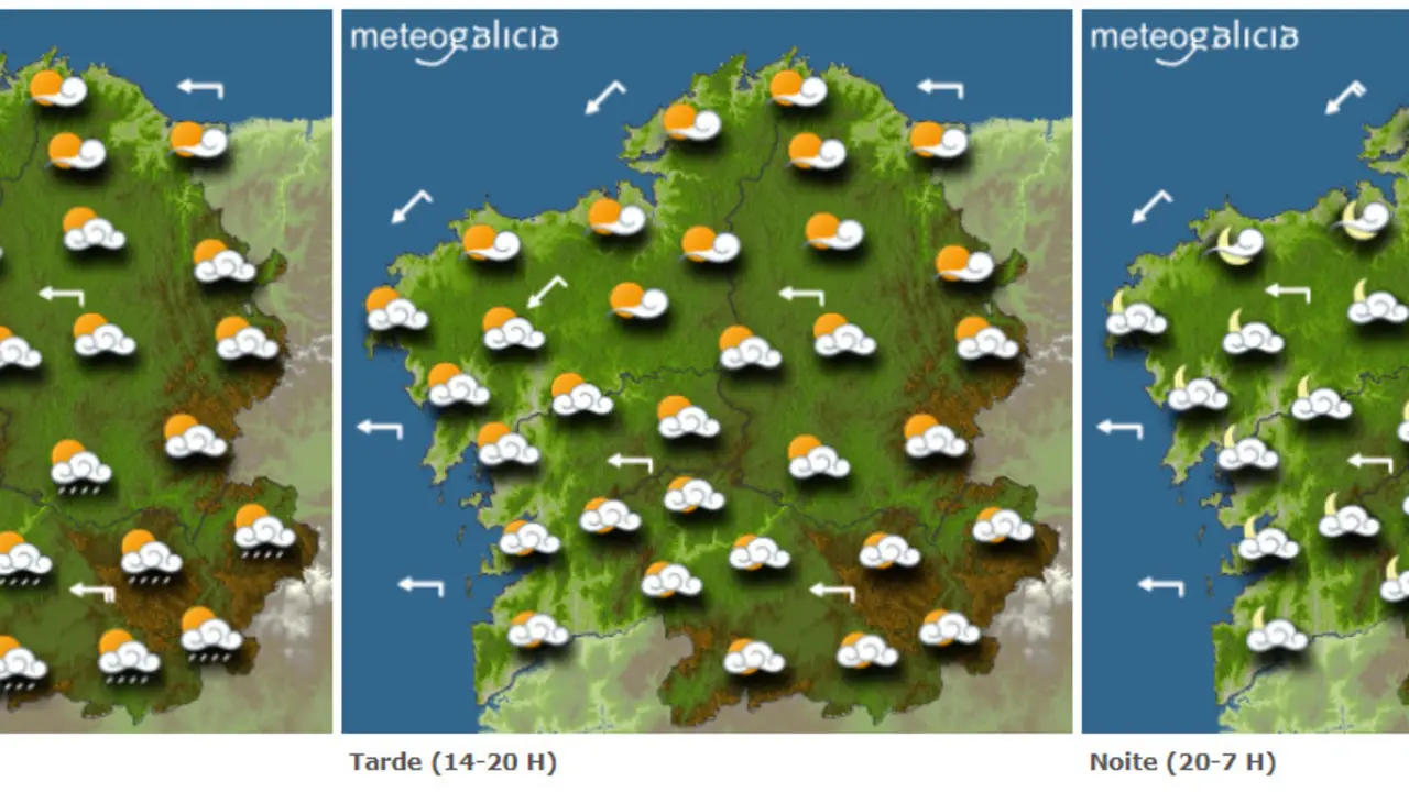 Mapa da previsión do tempo para este domingo en Galicia. METEOGALICIA