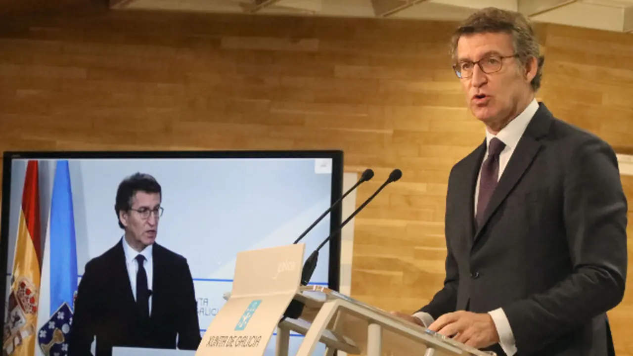 N&uacute;&ntilde;ez Feij&oacute;o, en la rueda de prensa posterior al Consello da Xunta. PEPE FERR&Iacute;N (AGN)