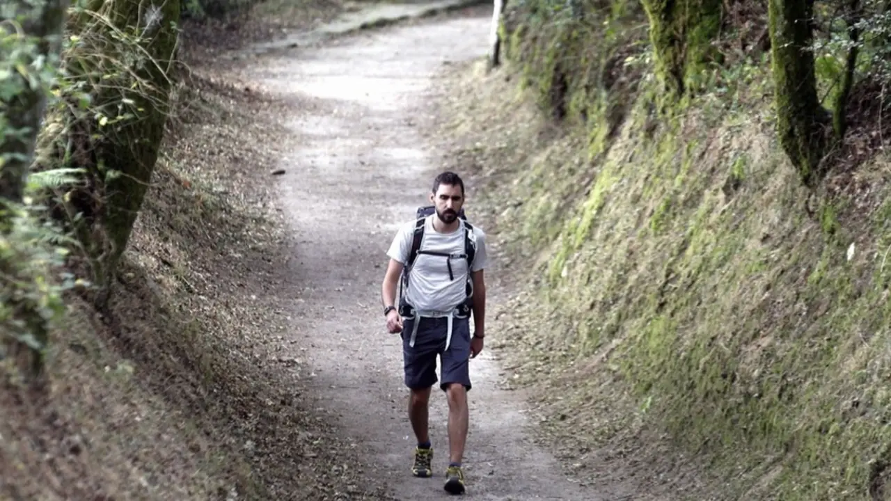 Un peregrino ao seu paso por Palas de Rei. AEP