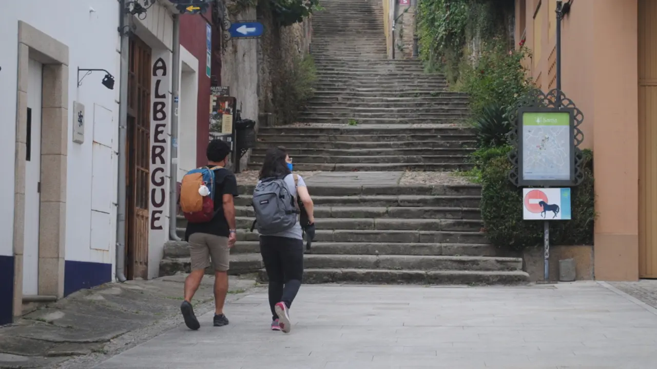 Dous peregrinos en Sarria o pasado agosto. AEP