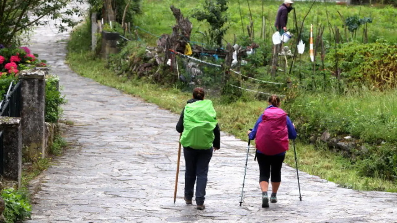 Peregrinos del Camino Francés a su paso por Palas de Rei. ARCHIVO