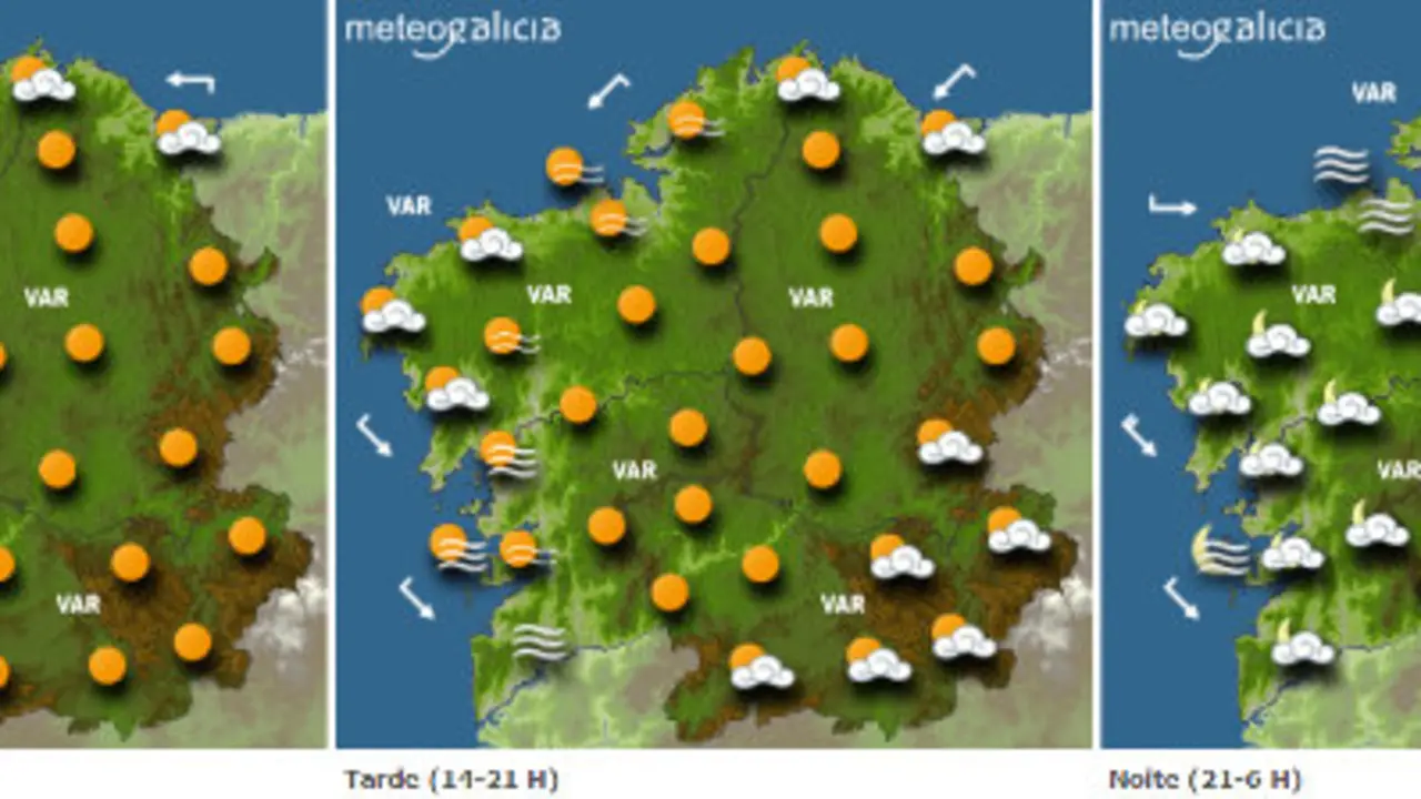 Mapa de la previsión del tiempo para este lunes.METEOGALICIA