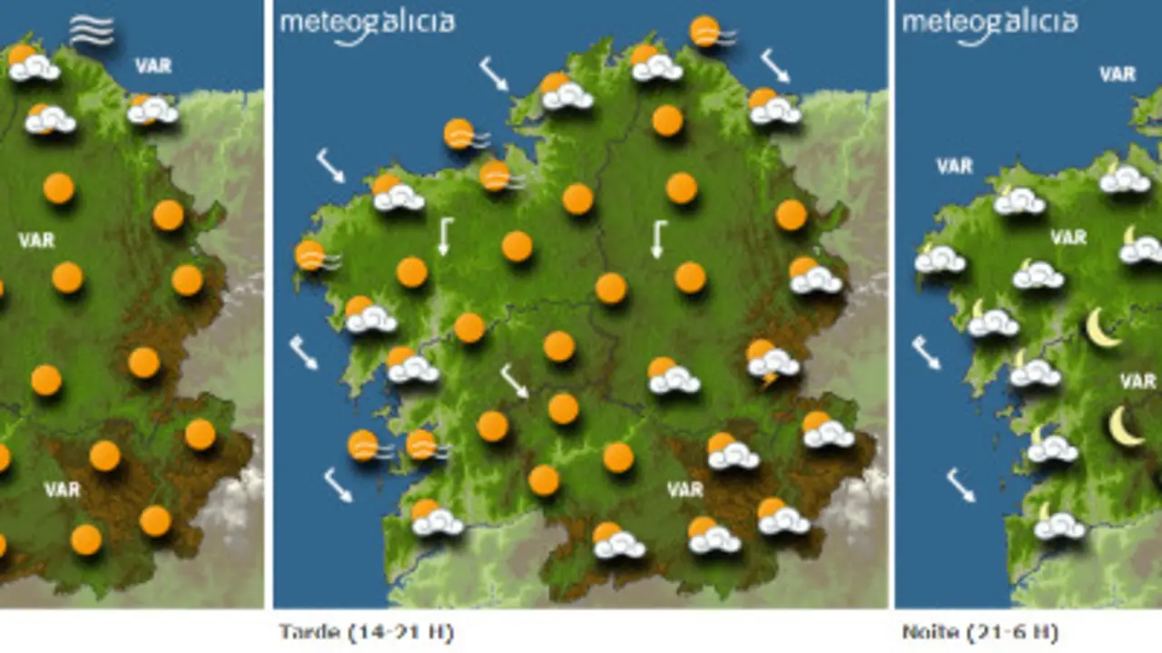 Mapa de la previsión del tiempo para este miércoles.METEOGALICIA