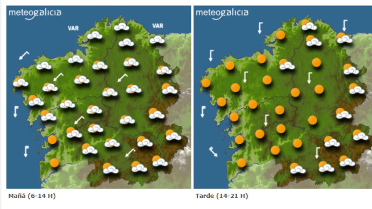 Mapa coa previsión de Meteogalicia. EP
