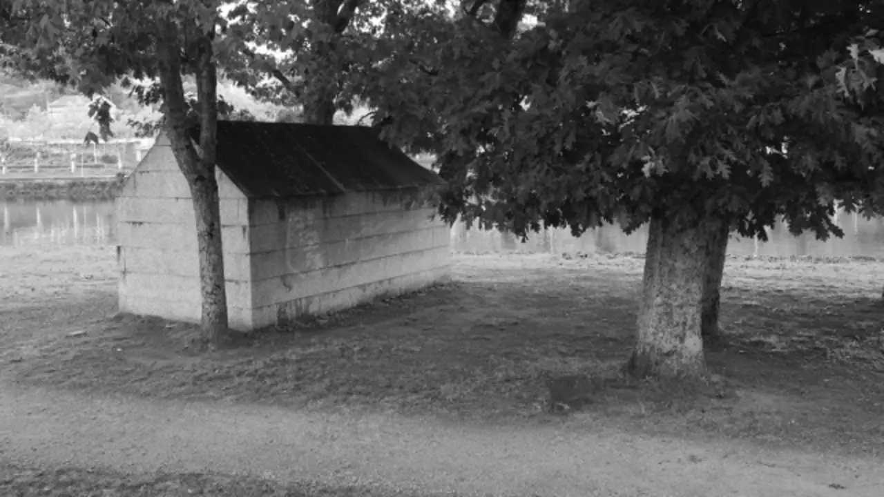 SIN HORA ILLA DAS ESCULTURAS_ pintadas_ destrozos e abandono nas distintas pezas escultoricas_ Por exemplo_ pintadas e lixo no labirinto_ pintadas e lixo no _cerebro_ dos Poirier_ o _camino_ de pedras de Richard Long desaparecido_ os bancos de Jenny H