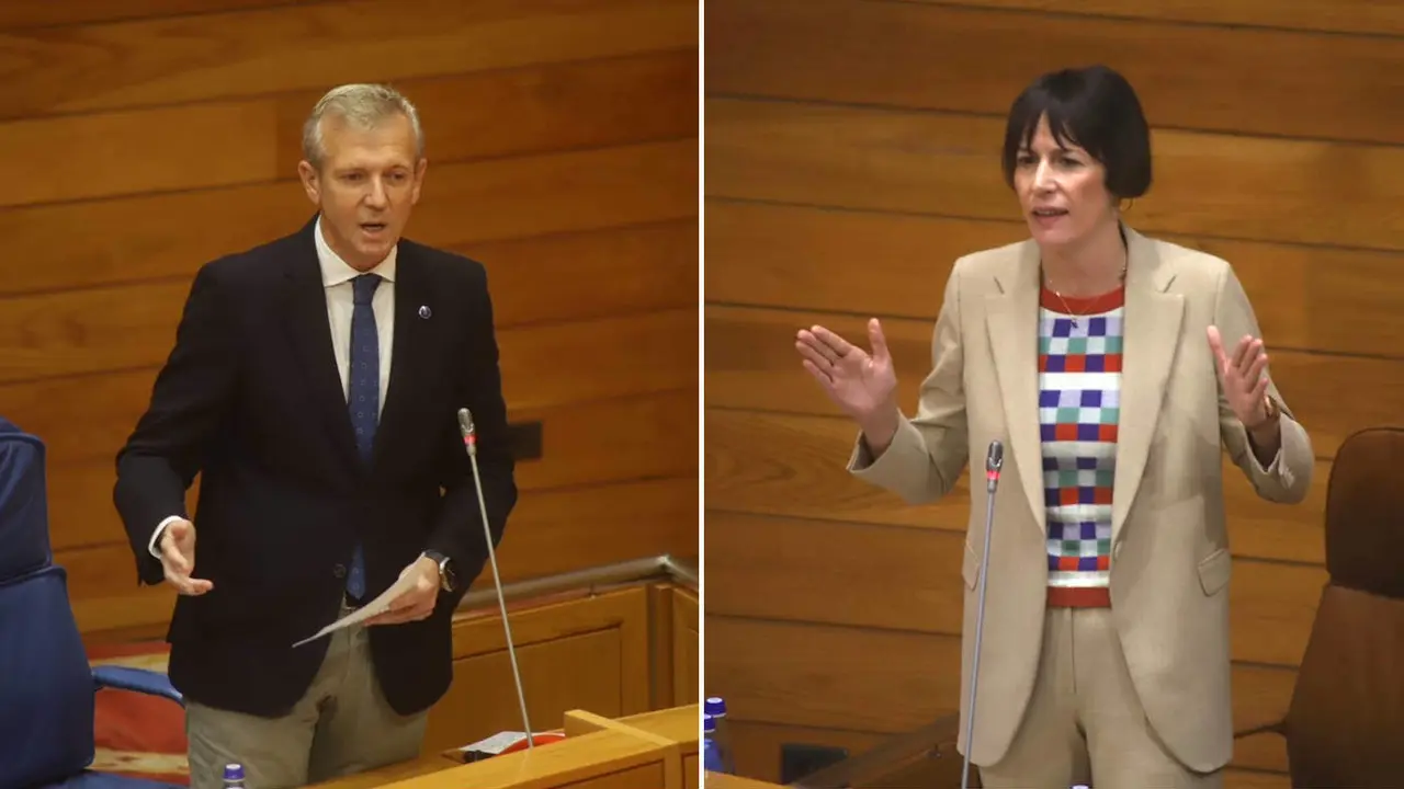 Alfonso Rueda y Ana Pontón, este miércoles en el Parlamento. PATRI FIGUEIRAS