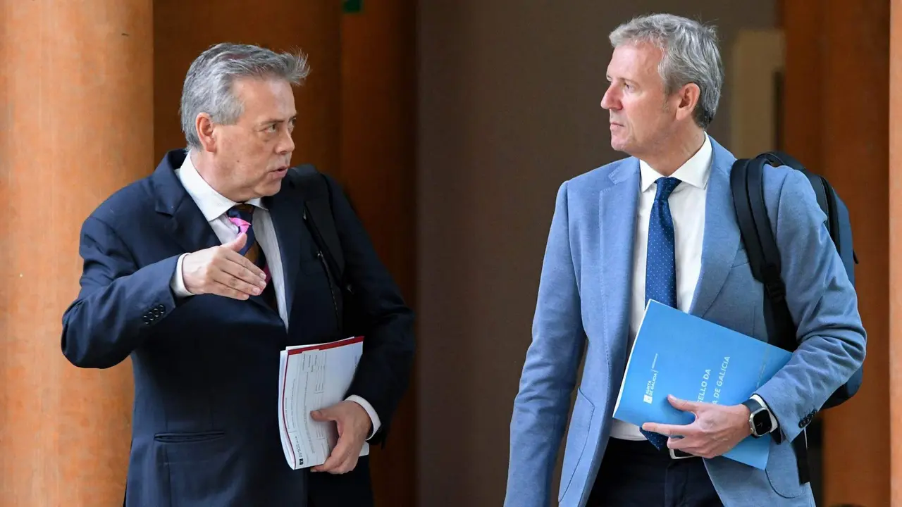 El conselleiro de Sanidade y el presidente gallego, ayer tras la reunión del Consello da Xunta. PEPE FERRÍN