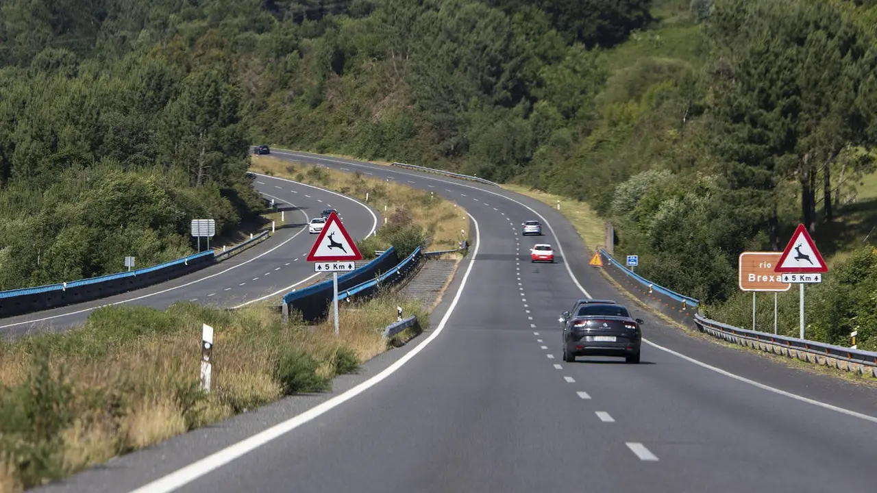 Vehículos circulando por una carretera de Galicia. AEP
