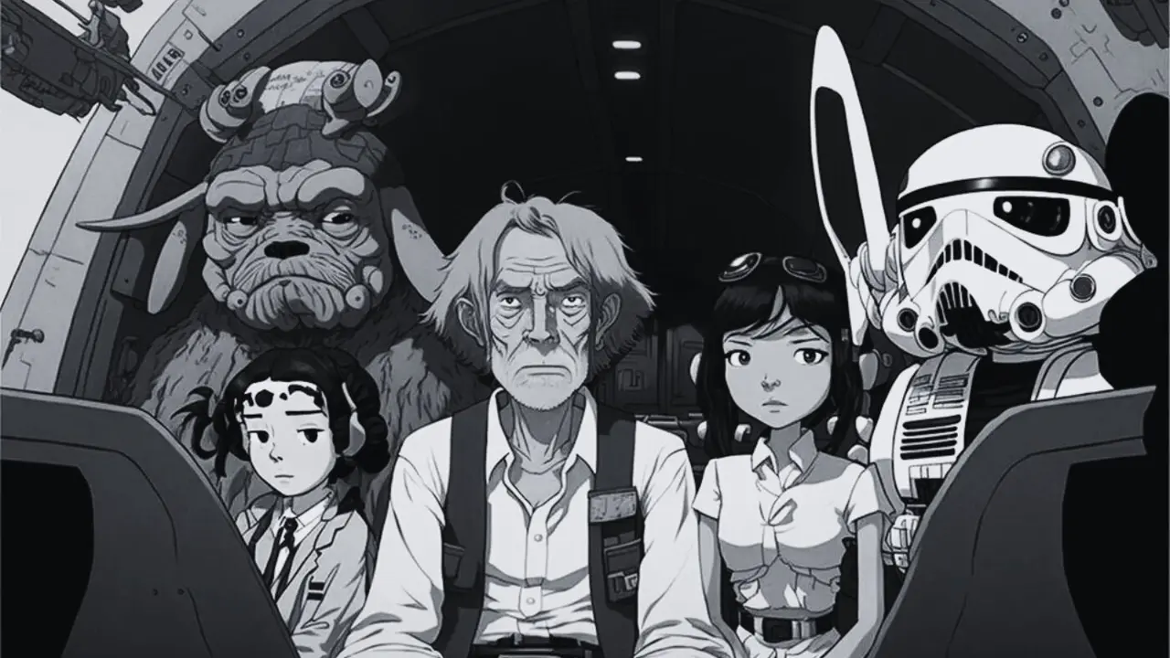 Imaxe realizada con intelixencia artificial con estética dos estudos Ghibli. EP