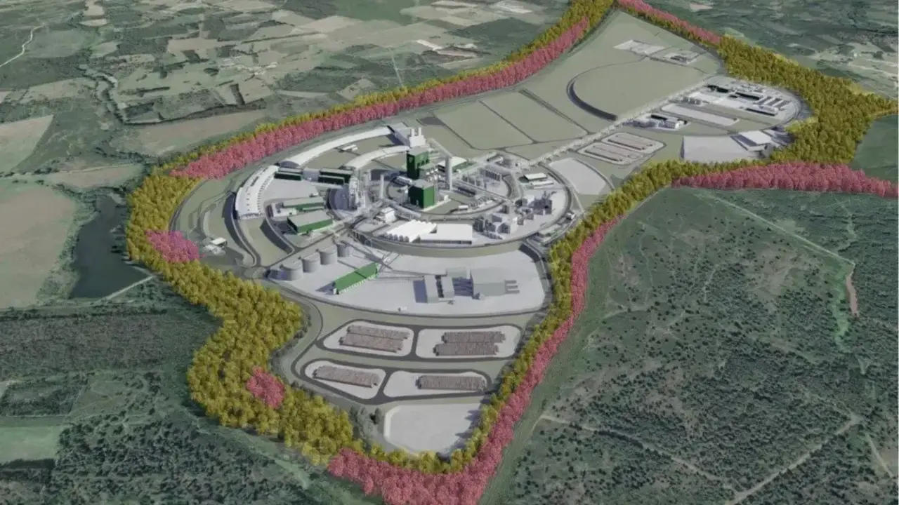 Recreación de la planta de Altri prevista en Palas. EP