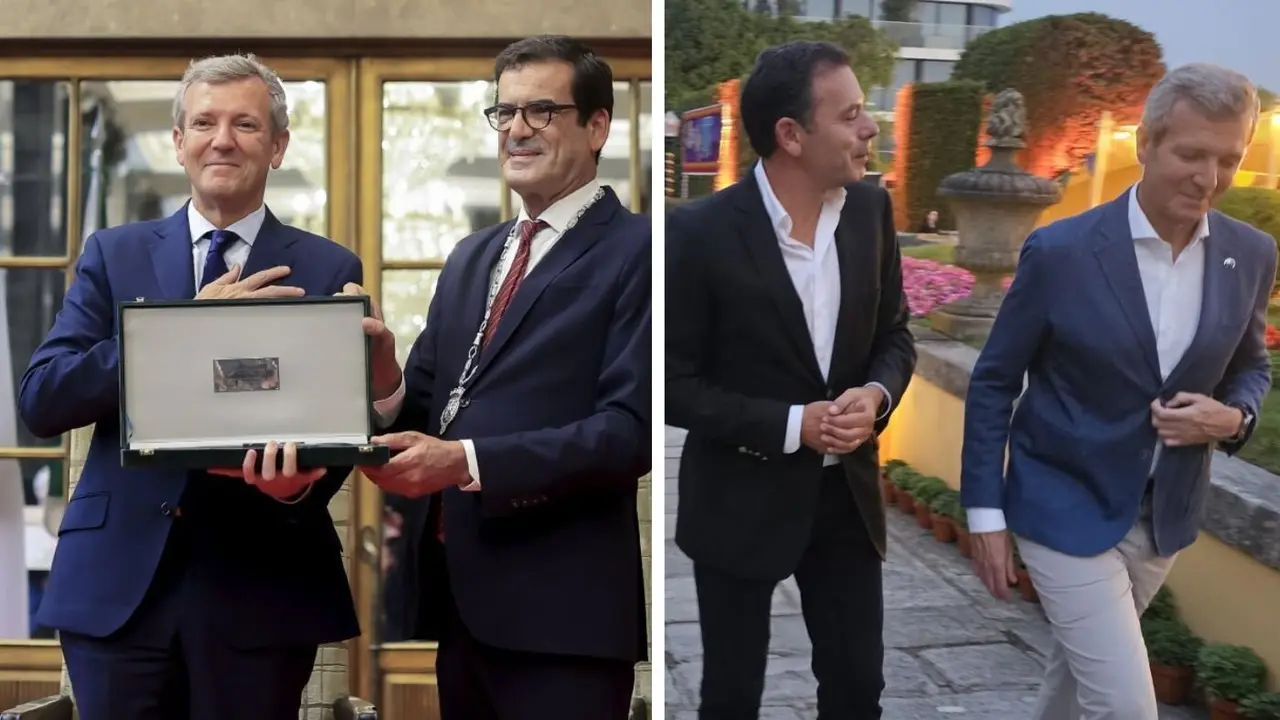 Rueda y Moreira en la entrega de las llaves de Oporto y, ya por la noche, Luís Montenegro y Rueda.EP