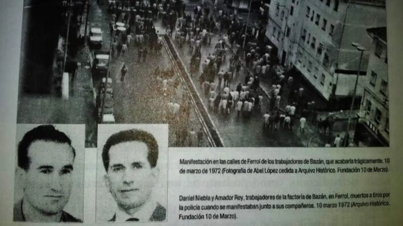 Daniel Niebla y Amador Rey, junto a una instant&aacute;nea de la manifestaci&oacute;n donde murieron. FUNDACI&Oacute;N 10 DE MARZO
