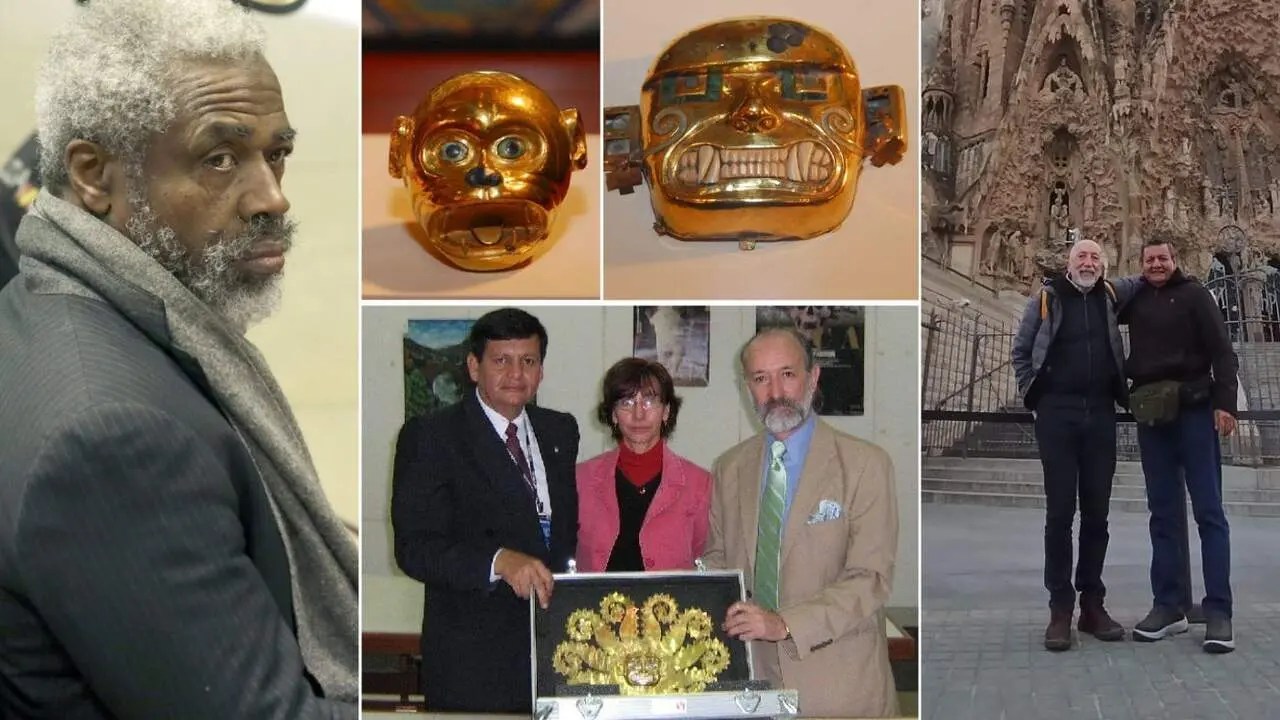 Patterson &mdash;a la izquierda&mdash; trajo a Santiago la colecci&oacute;n de la que Per&uacute; logr&oacute; recuperar piezas de gran valor gracias a Gamarra y Pena &mdash;en la imagen ante la Sagrada Familia&mdash;. ARCHIVO GAMARRA