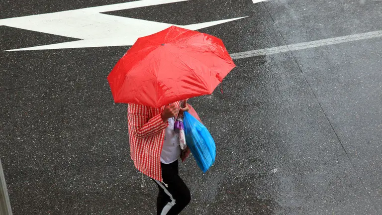 Una mujer se resguarda de la lluvia bajo un paraguas. PEPE FERR&Iacute;N (AGN)