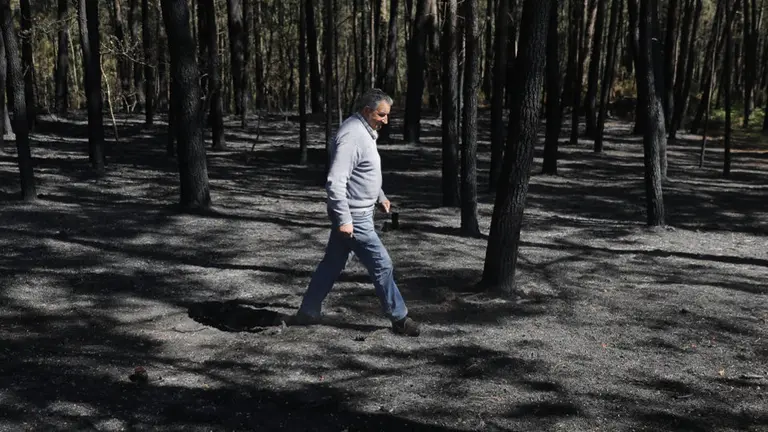 Un vecino de Rianxo muestra una zona quemada próxima a su casa.LAVANDEIRA JR. (Efe) 