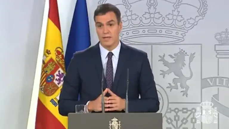 Pedro Sánchez, durante su comparecencia tras la sentencia del procés. LA MONCLOA