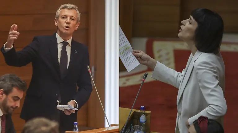 Alfonso Rueda y Ana Pont&oacute;n en la sesi&oacute;n en el Parlamento de este mi&eacute;rcoles. NACHO SANT&Aacute;S (AGN)