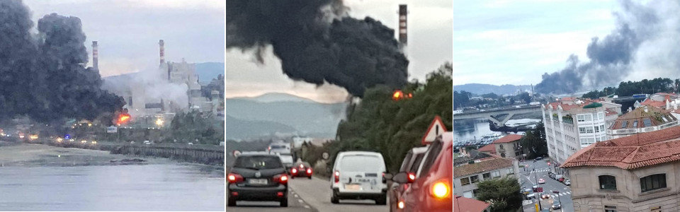 El incendio que se ha declarado en Ence, desde distintos puntos de la ciudad