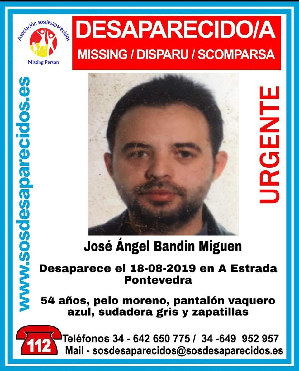 Cartel de búsqueda de José Ángel Bandin Miguen. SOS DESAPARECIDOS