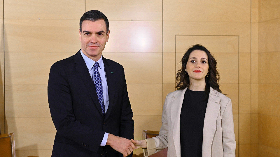 El presidente del Gobierno en funciones, Pedro Sánchez, y la portavoz de Ciudadanos en el Congreso de los Diputados. FERNANDO VILLAR (EFE)