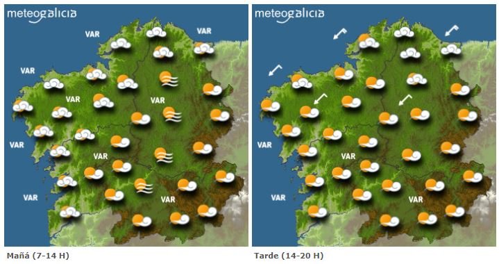 Mapa con la previsión de Meteogalicia