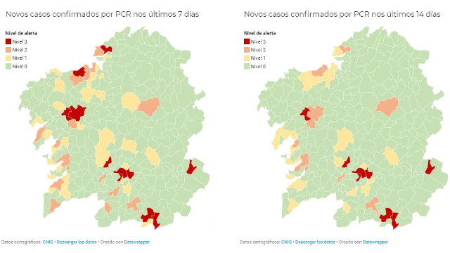 Mapa semáforo concellos 14 de outubro