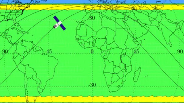 En amarillo, las zonas con mayor probabilidad de que caiga la estación espacial. AEROSPACE CORPORATION