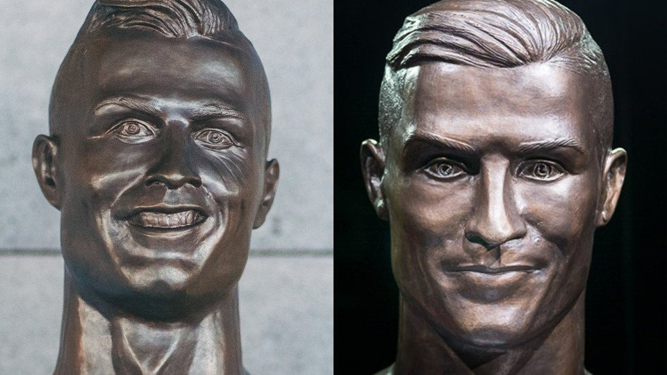 El primer busto de Cristiano Realizado por Emanuel Santos (izquierda) y la versión mejorada
