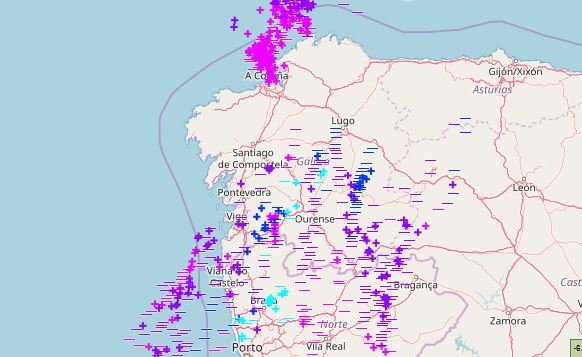 Los rayo caídos en Galicia en la madrugada del lunes al martes