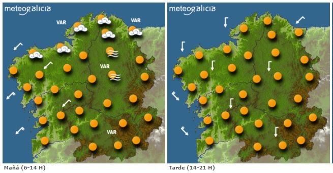 Mapa coa previsión de Meteogalicia para este mércores