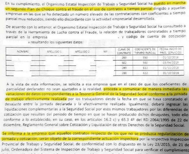 Extracto de una misiva enviada a una empresa en Galicia. EP