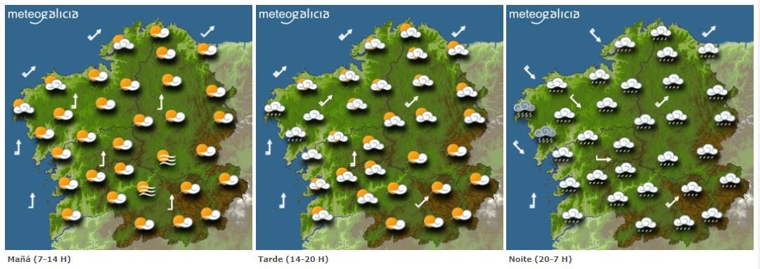 Mapa con la previsión de Meteogalicia