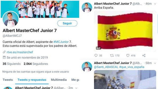 Captura de los mensajes publicados en la cuenta del concursante de 'Masterchef Junior 7'. TWITTER