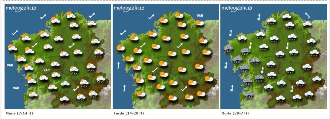 Mapa con la previsión de Meteogalicia
