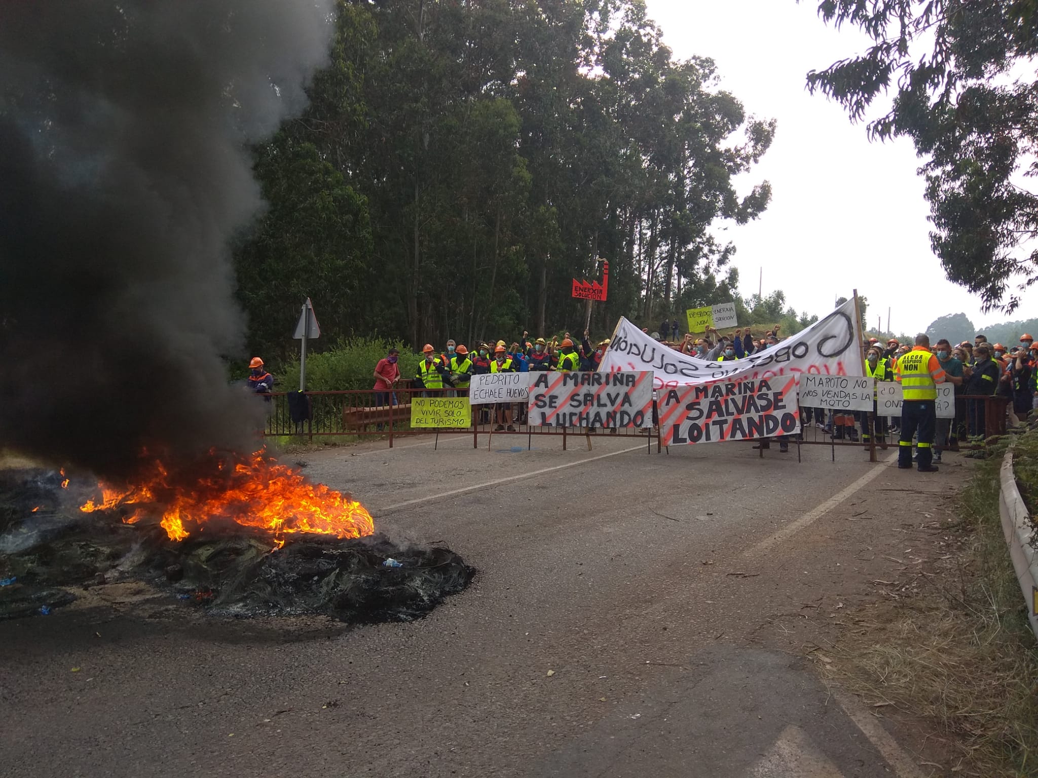 A protesta deste martes dos traballadores de Alcoa. CEDIDO