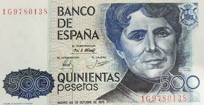 Billete de cincocentas pesetas de Rosalía de Castro. EP