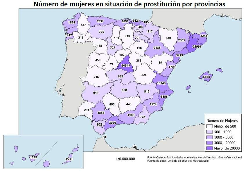 Mapa de la prostitución por provincias