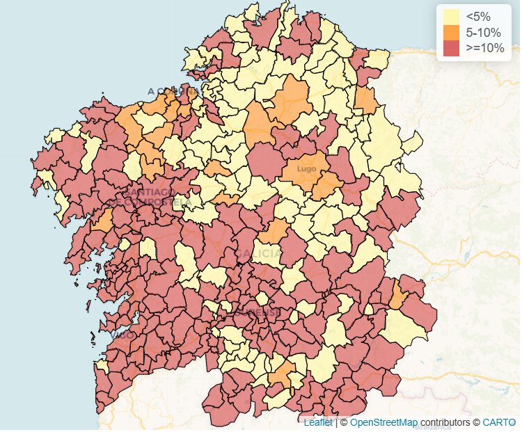 Mapa del radón elaborado por el Laboratorio de Radón de Galicia.EP