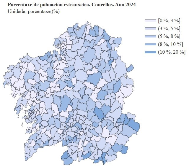 El mapa de la población extranjera de Galicia